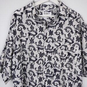 Summa Silk Shirt Mens Medium White Short Sleeve Egyptian Print Front Pocket